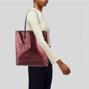 MCM Metallic Red Tote Bag And Mini with Luxurious Leather Finish